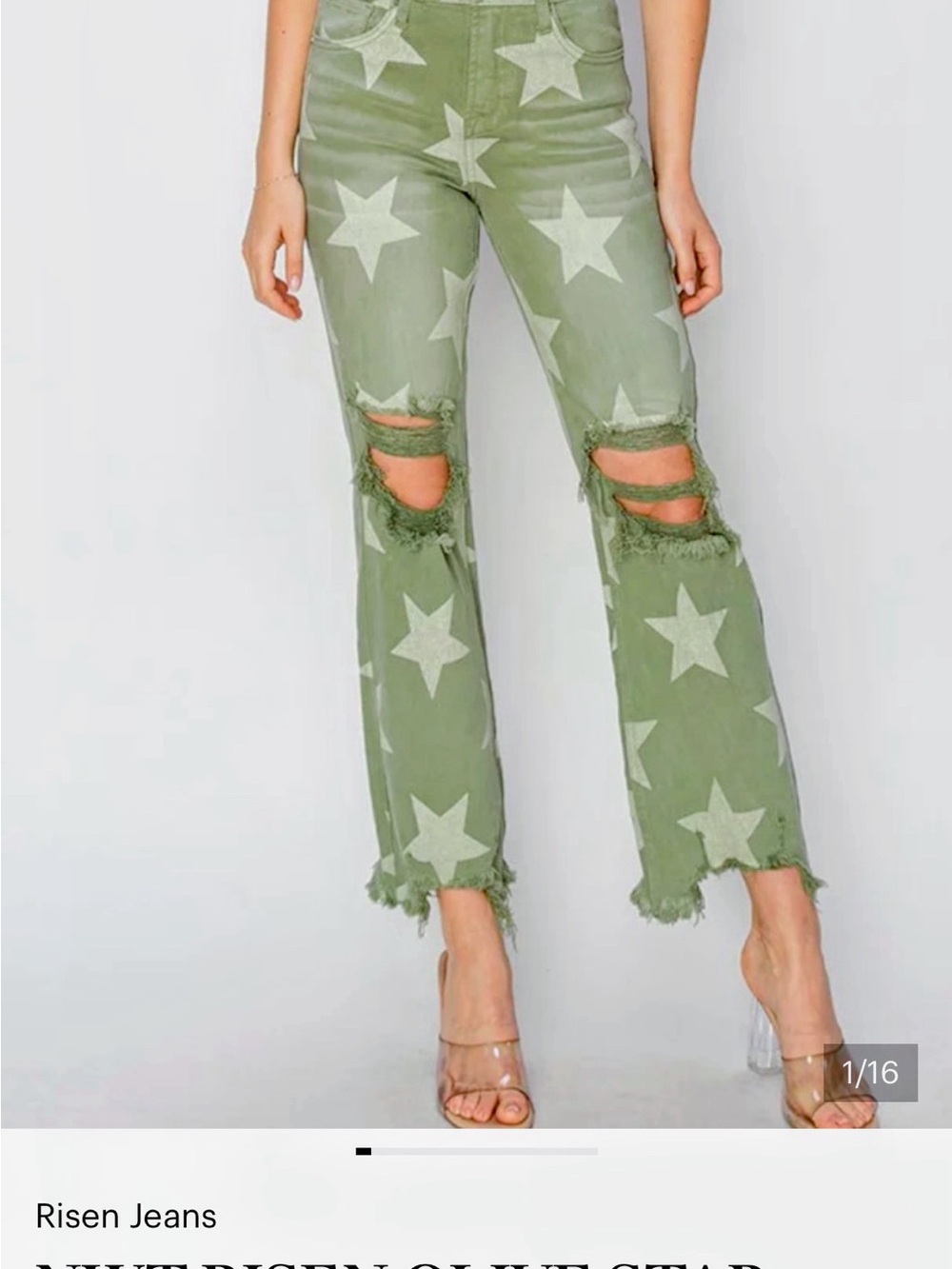 RISEN Full Size High Rise Star Printed Frayed Hem Jeans